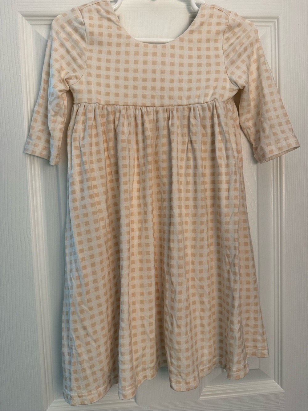 INDIE BLUE Girls Cream Gingham Long-Sleeve Casual Dress